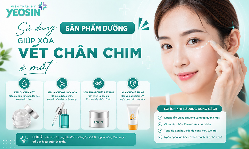 Sử dụng sản phẩm dưỡng giúp xóa vết chân chân chim ở mắt